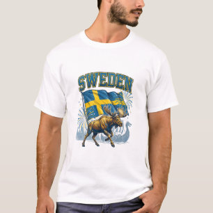 T-shirt Drapeau de la Suède Moose Viking Patriotique Céléb