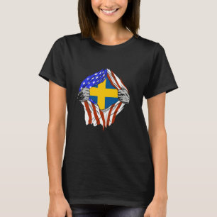 T-shirt Drapeau de la Suède Poitrine USA Amérique Fierté s