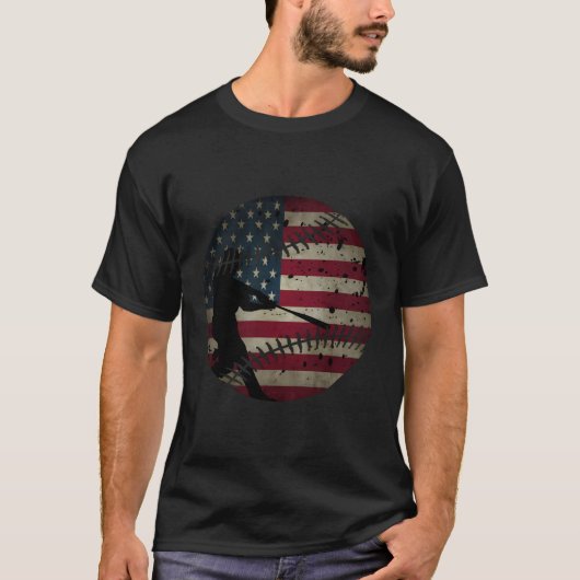 T-shirt Drapeau De L'Amérique De Baseball Juillet 4 (Devant)
