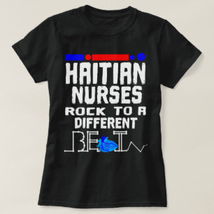 T-shirt Drapeau de l'infirmière haïtienne Heartbeat Black 