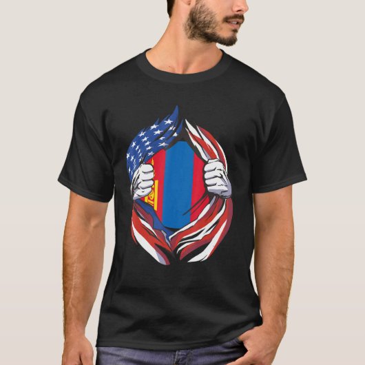 T-shirt Drapeau De Mongolie Fier Américain De Mon Hérite M (Devant)