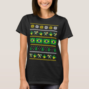 T-shirt Drapeau de Noël moche Brésil, moitié brésilien