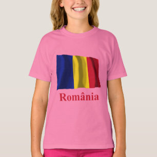 T-shirt Drapeau de ondulation de la Roumanie avec le nom
