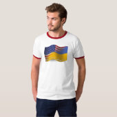 T-shirt Drapeau de ondulation Ukrainien-Américain (Devant entier)