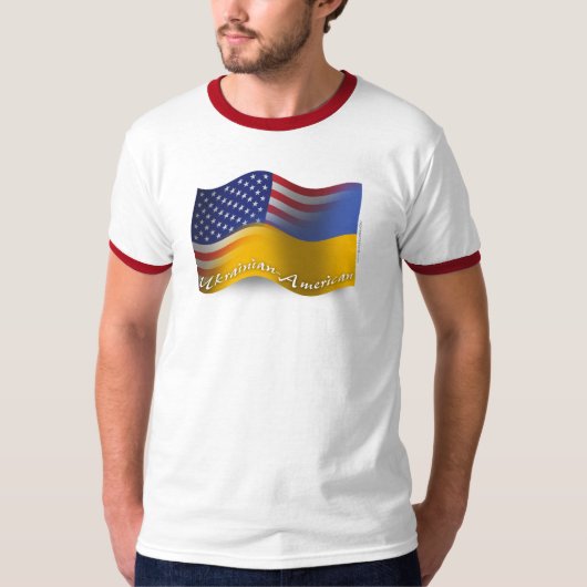 T-shirt Drapeau de ondulation Ukrainien-Américain (Devant)