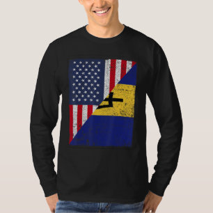 T-shirt Drapeau de pays moitié USA moitié Barbade