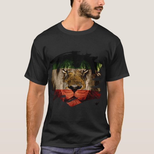 T-shirt Drapeau de Perse et image africaine de lion (Devant)