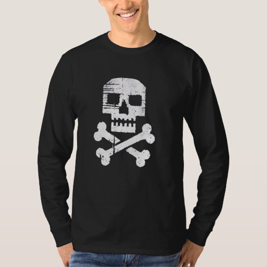 T-shirt Drapeau de pirate rétro 8 bits Distresse (Devant)
