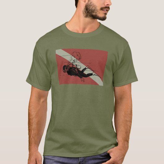 T-shirt Drapeau de plongée avec illustration de plongeur r (Devant)
