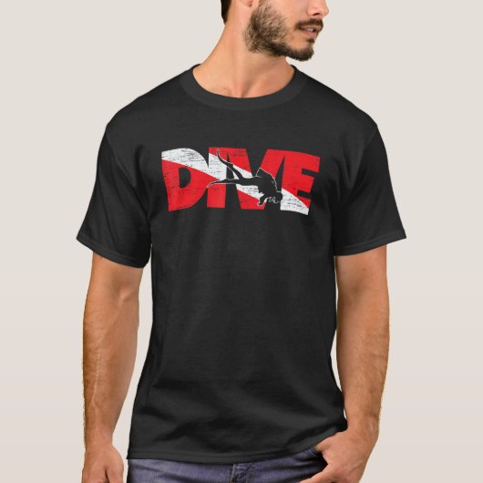 T-shirt Drapeau de plongée incroyable Plongeur vers le bas (Devant)