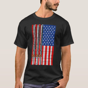 T-shirt Drapeau de poisson américain Pêche Poteau Rod Pêch