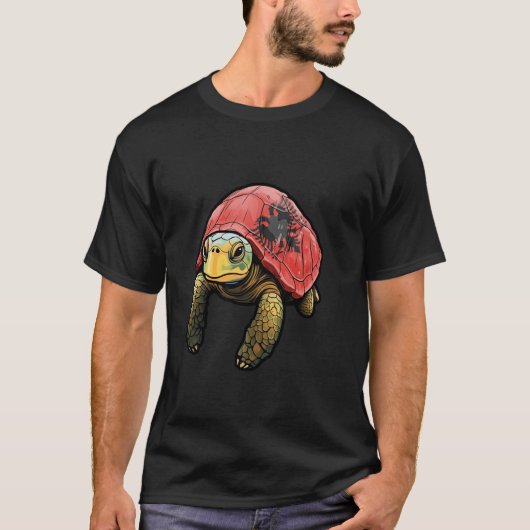 T-shirt Drapeau de tortue albanaise mignonne Albanie Fiert (Devant)