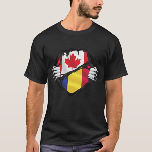 T-shirt Drapeau des racines des mains canadiennes roumaine (Devant)
