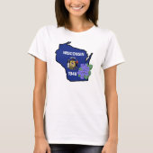 T-shirt Drapeau d'état du Wisconsin et fleur bleu commun V (Devant)