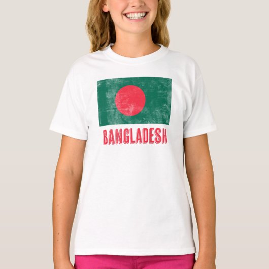 T-shirt Drapeau du Bangladesh "Grunge" look. (Devant)
