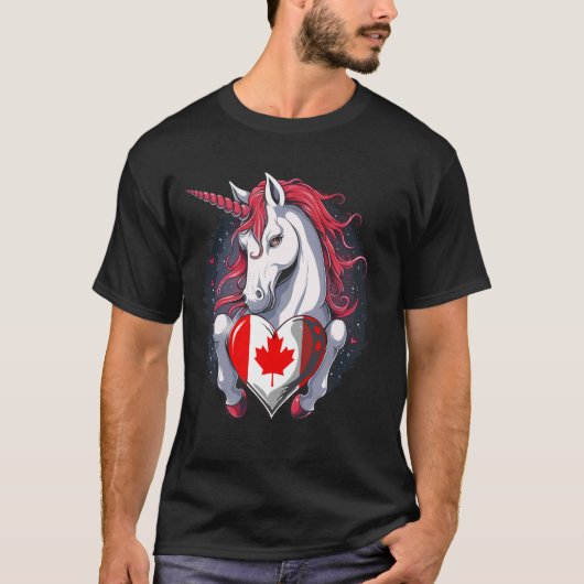 T-shirt Drapeau du Canada Canada Feuille d'érable Licorne (Devant)