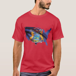 T-shirt Drapeau du Michigan Carte USA Michigander Patrioti