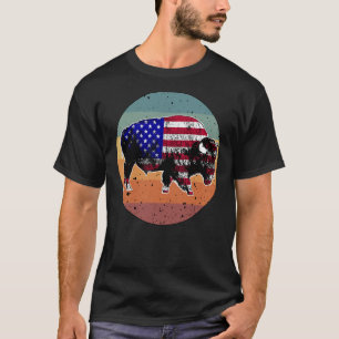 T-shirt Drapeau du parc national américain Bison Silhouett