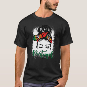 T-shirt Drapeau du Portugal patriotique Messy Bun Vintage 