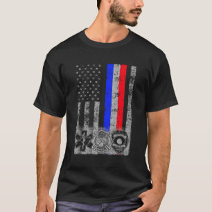 T-shirt Drapeau du premier répondeur de la police d'incend