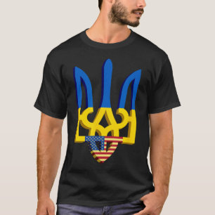 T-shirt Drapeau et armoiries de l'Ukraine avec fla américa