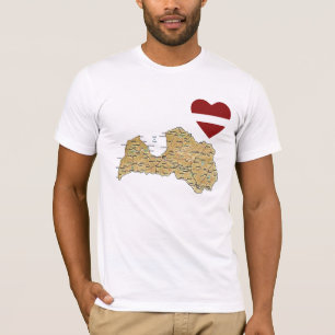 T-Shirt Drapeau et Carte du Coeur de la Lettonie