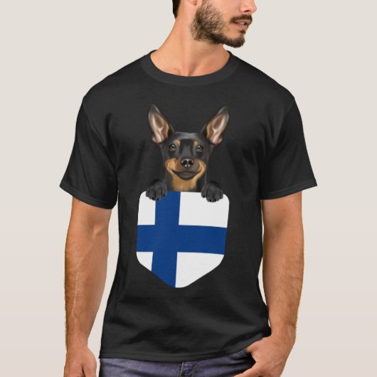 T-shirt Drapeau Finlande Miniature Pinscher Chien Dans Poc (Devant)