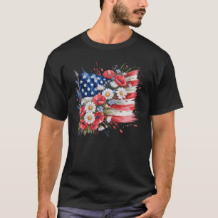 T-shirt Drapeau Floral Drapeau américain 4 juillet Amériqu