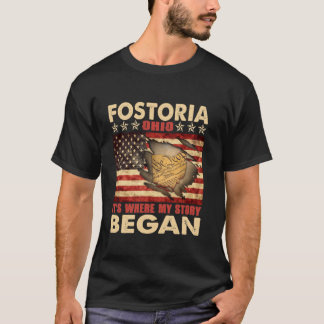 T-shirt Drapeau Fostoria Ohio USA 4 juillet manches longue