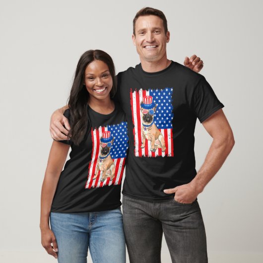 T-shirt Drapeau français Bulldog Usa 4 juillet (Unisexe)