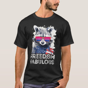 T-shirt Drapeau Freedom Fabon Raccoon Bisexual Lunettes de