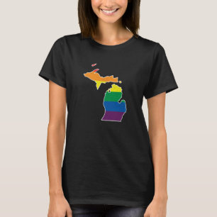 T-shirt Drapeau gay pride Michigan State Map Rainbow Strip