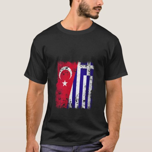 T-shirt Drapeau grec turc à moitié drapeau féminin (Devant)