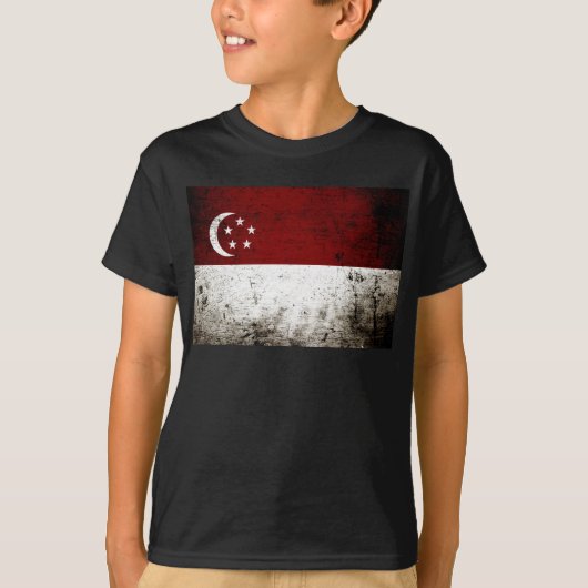 T-shirt Drapeau grunge noir de Singapour (Devant)