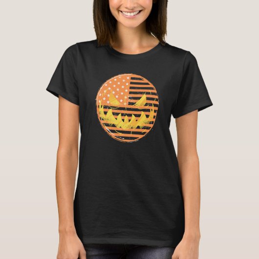 T-shirt Drapeau Halloween USA Amérique Jack-o'-lantern Cit (Devant)