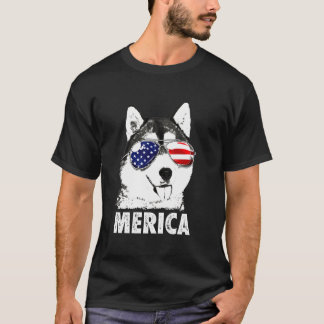 T-shirt Drapeau Husky Merica Hommes Femmes Usa