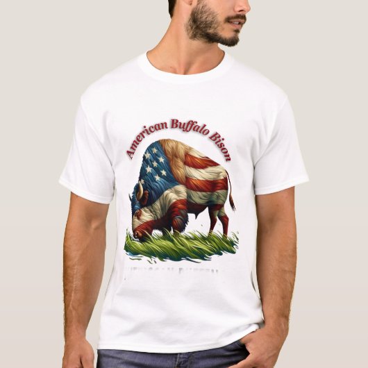 T-shirt Drapeau illustré du majestueux bison américain (Devant)