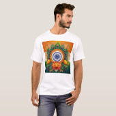 T-shirt Drapeau indien avec plumes de Lotus et de Peacock (Devant entier)