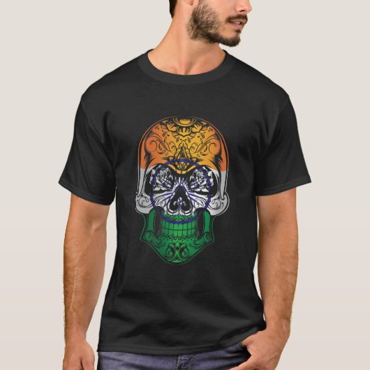 T-shirt Drapeau Indien Et Rose (Devant)