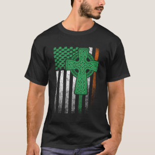 T-shirt Drapeau Irlandais-Américain Celtique St Patrick'S