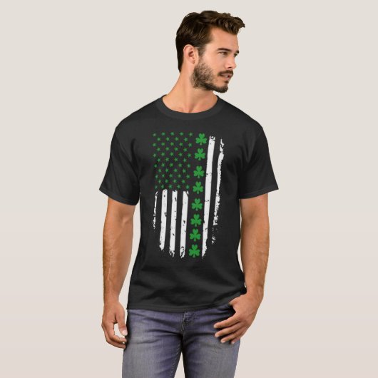 T-shirt Drapeau irlandais-américain Green Clover & Stars S (Devant entier)