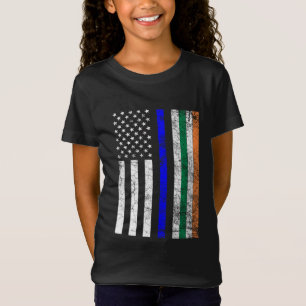T-Shirt Drapeau irlandais américain Ligne Bleue Mince Poli