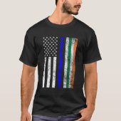 T-shirt Drapeau irlandais américain Ligne Bleue Mince Poli (Devant)