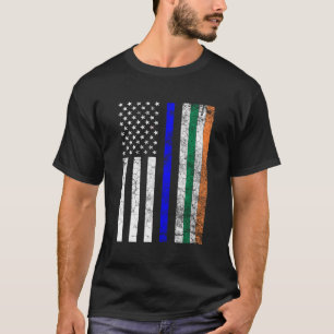 T-shirt Drapeau irlandais américain Ligne Bleue Mince Poli