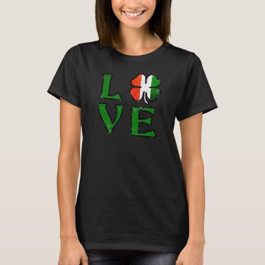 T-shirt Drapeau irlandais St Patrick's Day Love Four Leaf (Devant)