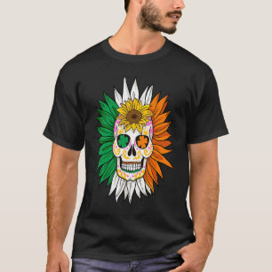 T-shirt Drapeau irlandais Tournesol Floral Sugar Crâne St