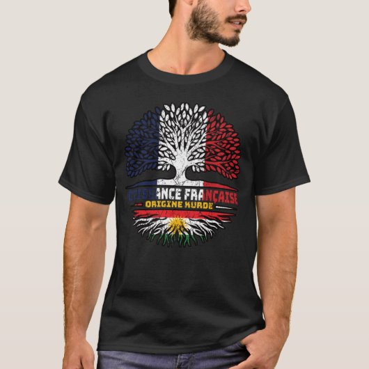 T-shirt Drapeau Kurdistan Français France Arbre (Devant)