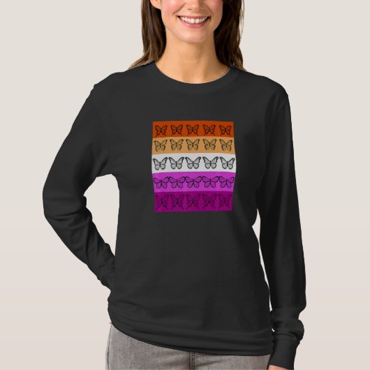 T-shirt Drapeau Lesbien Couleur Papillon Subtil Fierté Sap (Devant)