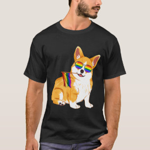 T-shirt Drapeau LGBT Fierté Gay Corgi Lunettes de soleil C