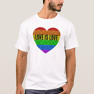 T-shirt Drapeau LGBT paillettes scintillantes cœur l'amour